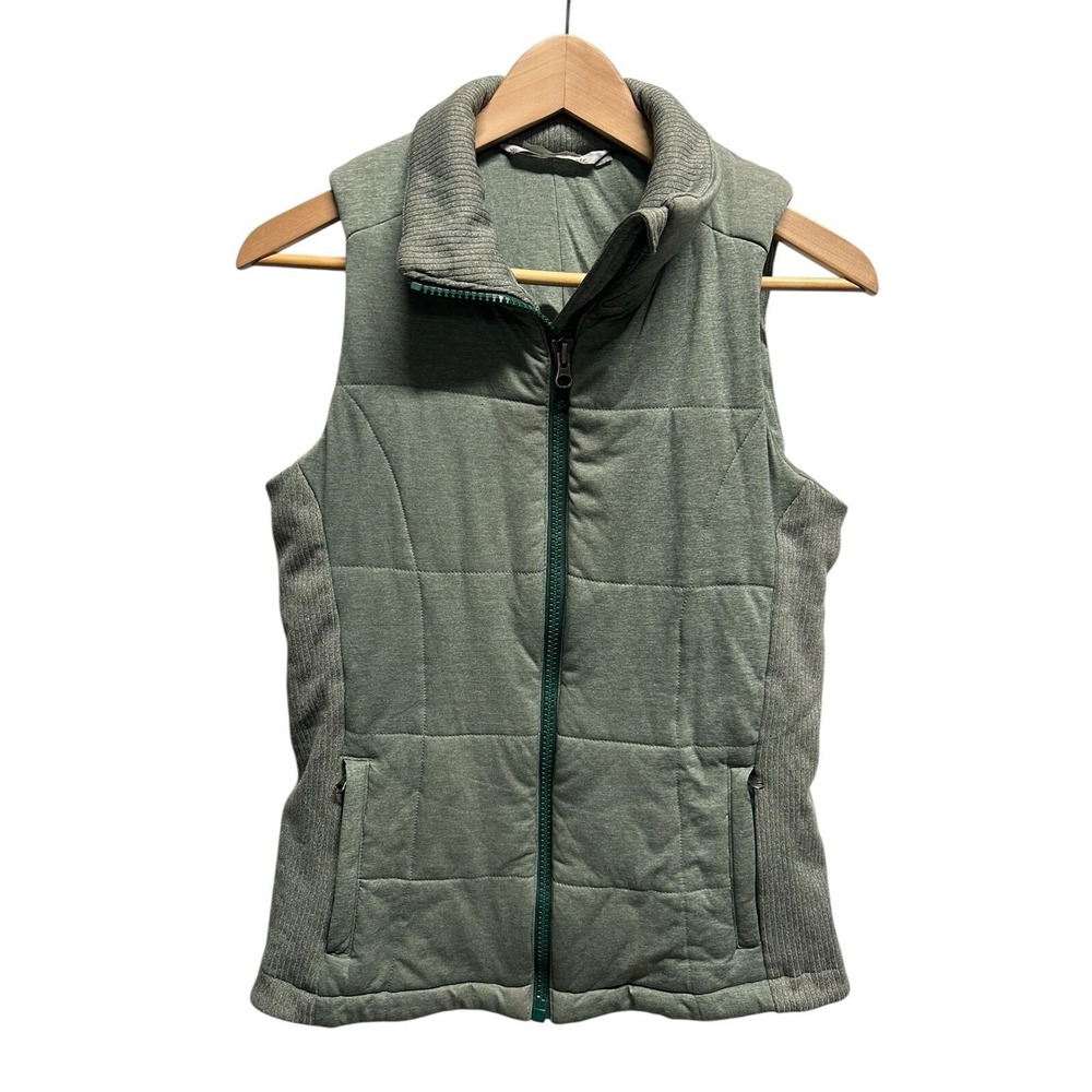 ATHLETA Lookout Puffer Vest Women's Size XS Green Zip Pockets Insulated NO Hood